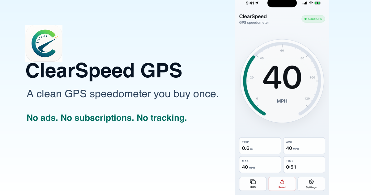 ClearSpeed GPS | Clean GPS Speedometer for iPhone